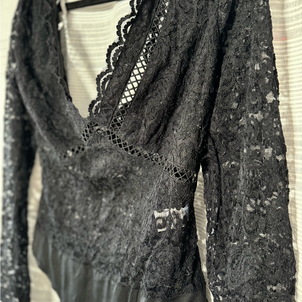 Black Sheer Lace Long Sleeve Bodysuit